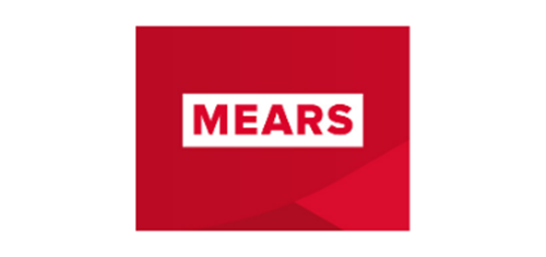 White Mears logo on a red background.